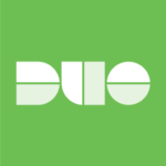 Logo for Duo Security, featuring the word “Duo” in a geometric, stylized font with light green shapes on a bright green background.