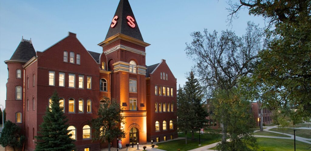Old Main building in the evening.